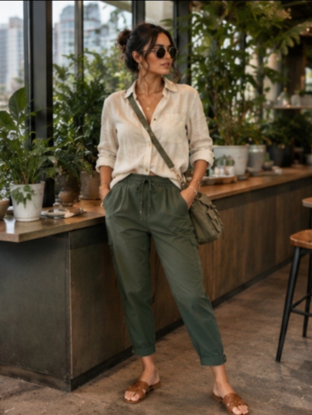 Paskho XXL Olive Green Sanctuary Cropped Travel Pants Stretch Tech EUC